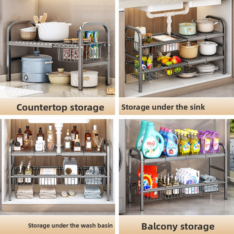 PUREUTILITY Adjustable Under-Sink Kitchen Storage Rack