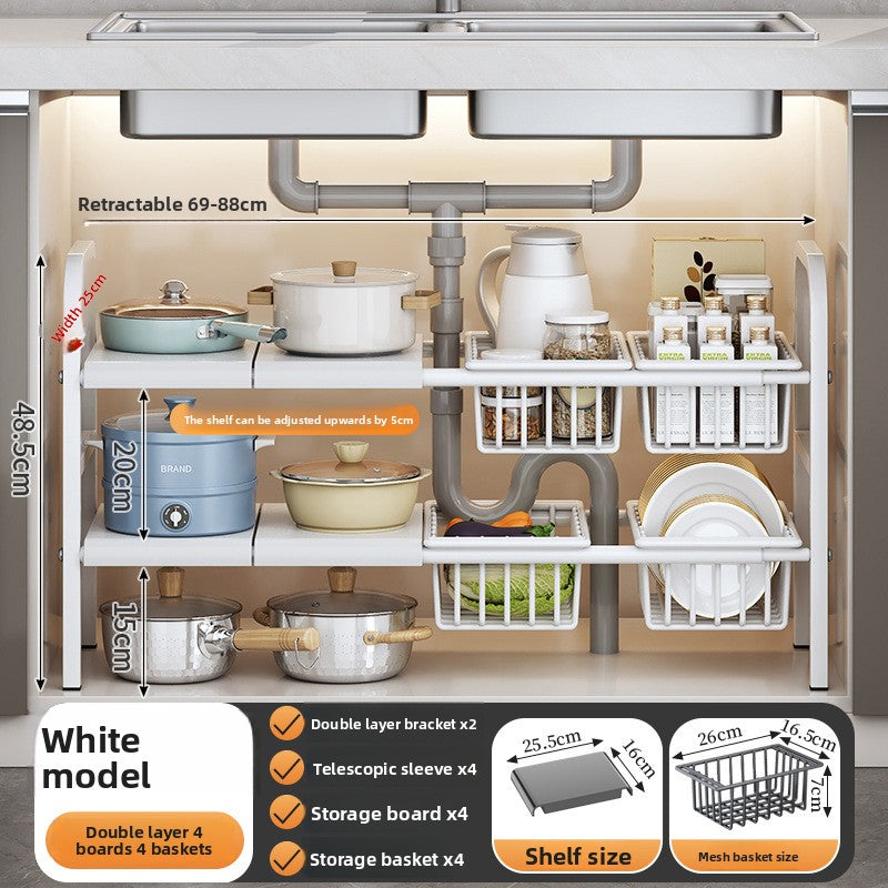 PUREUTILITY Adjustable Under-Sink Kitchen Storage Rack