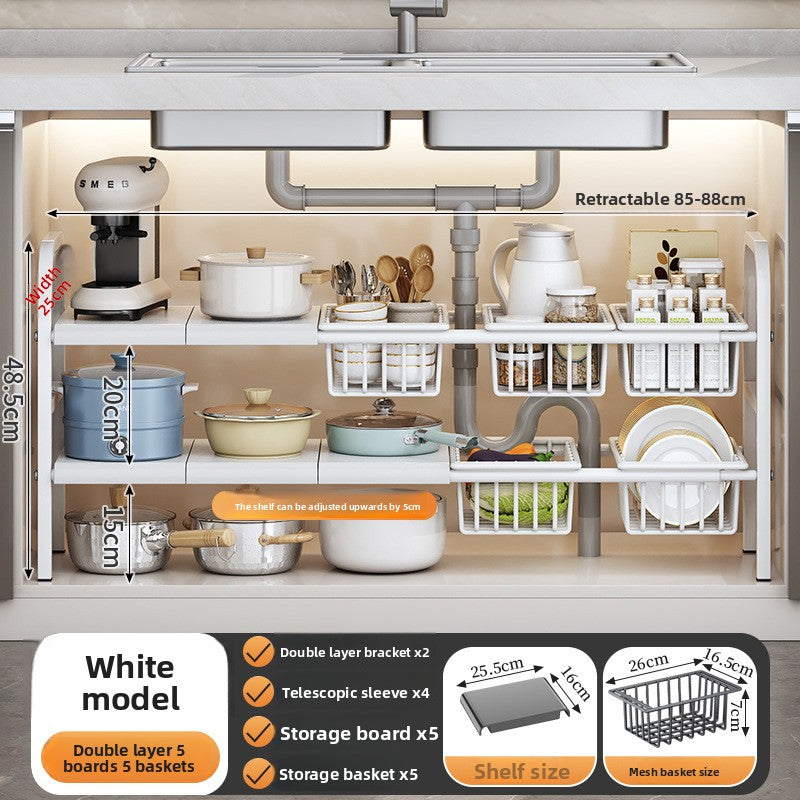 PUREUTILITY Adjustable Under-Sink Kitchen Storage Rack