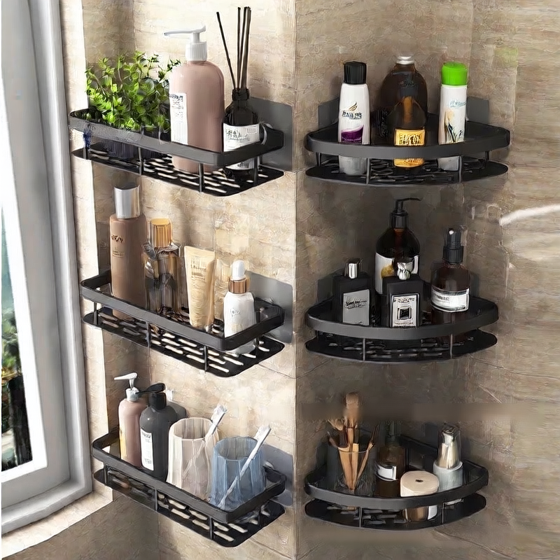 PUREUTILITY Corner Shower Storage Basket – No-Drill Wall Mounted