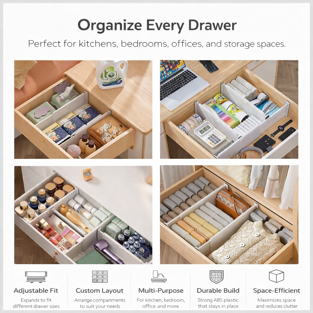 PUREUTILITY Adjustable Drawer Dividers Organizer