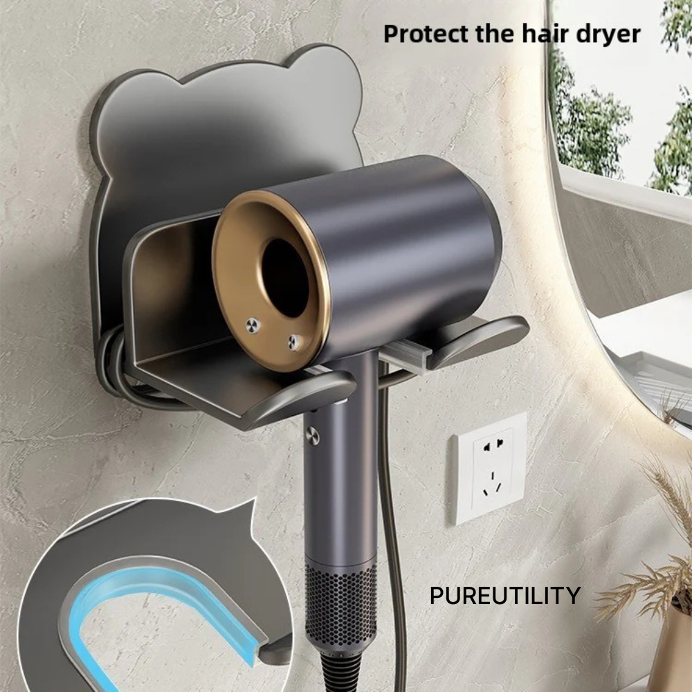 PUREUTILITY Wall-Mounted Hair Dryer Rack – No-Drill Installation
