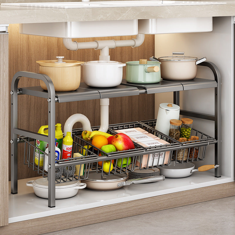 PUREUTILITY Adjustable Under-Sink Kitchen Storage Rack