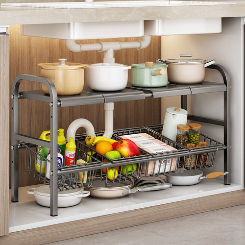 PUREUTILITY Adjustable Under-Sink Kitchen Storage Rack